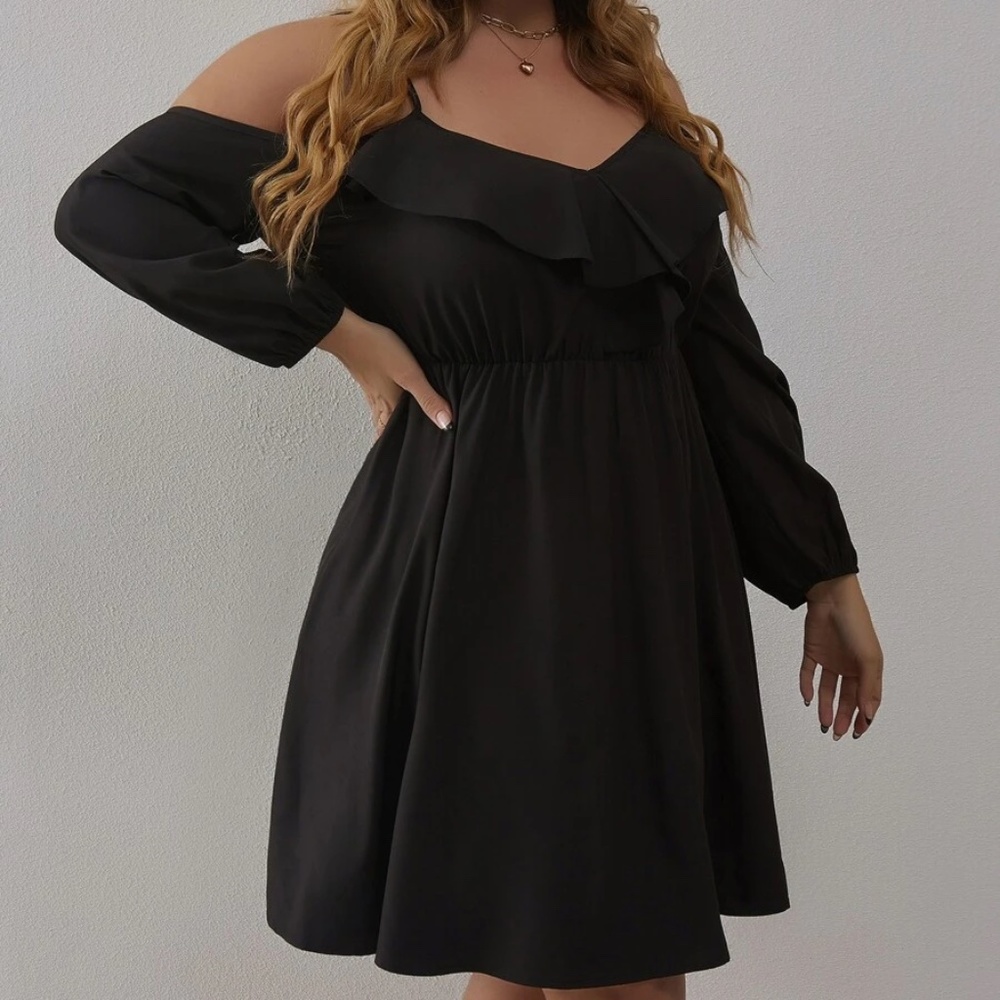 Plus Cold Shoulder Ruffle Mini Dress - Picture 3 of 5